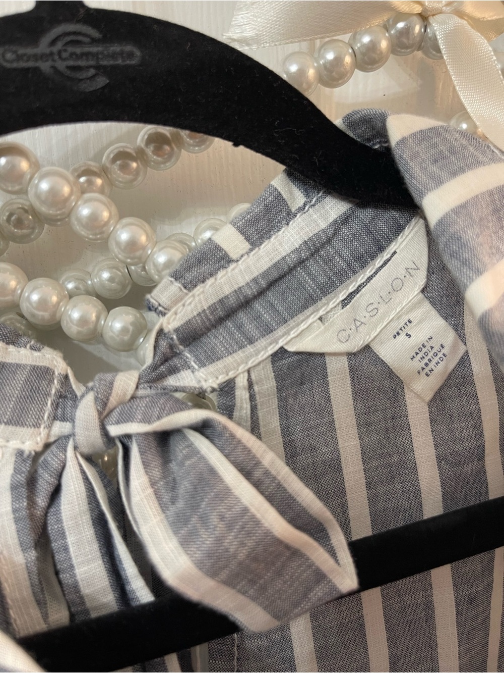 Women's Gray & White Vertical Nautical Stripe Buttoned Shirt - Picture 3 of 6